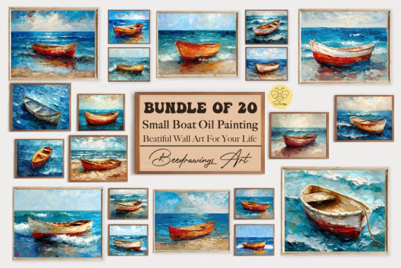 Download Oil Paint Lonely Boat Wall Art Bundle - Boat Collection