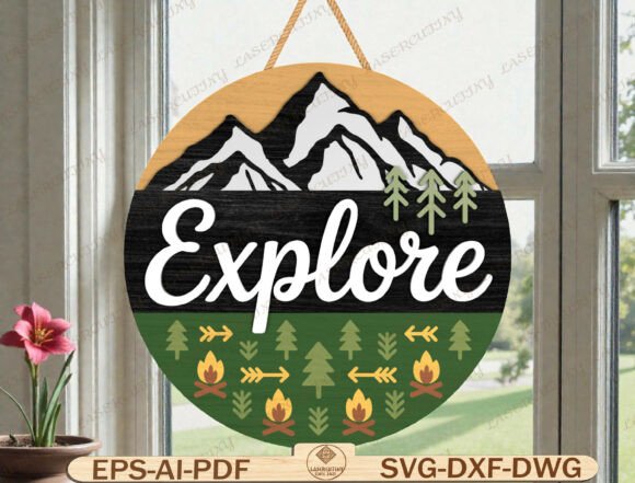 Download Mountain Camping Door Hanger Laser Cut - Premium Resources