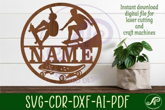Download Skateboarder Male Name Sign Svg Laser - Premium Bundle