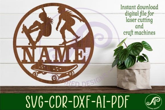 Download Skateboarder Female Name Sign Svg Laser - Premium Bundle