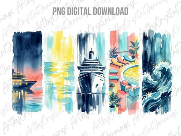 Download Cruise Ship Watercolor Brushstroke PNG - Premium Resources